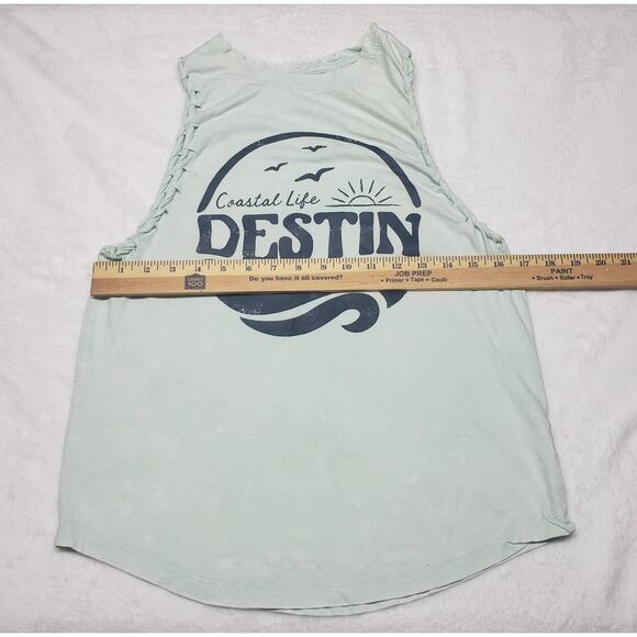 Exist Destin Tank Top S | Coastal Mint Cotton | Boho Looped Trim Beachwear - Picture 2 of 6